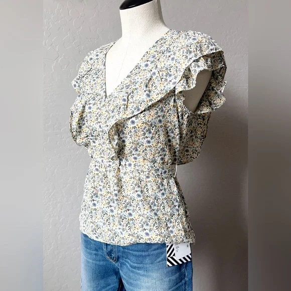 Max Studio Floral Ruffled Tie Waist Top - Picture 3 of 10